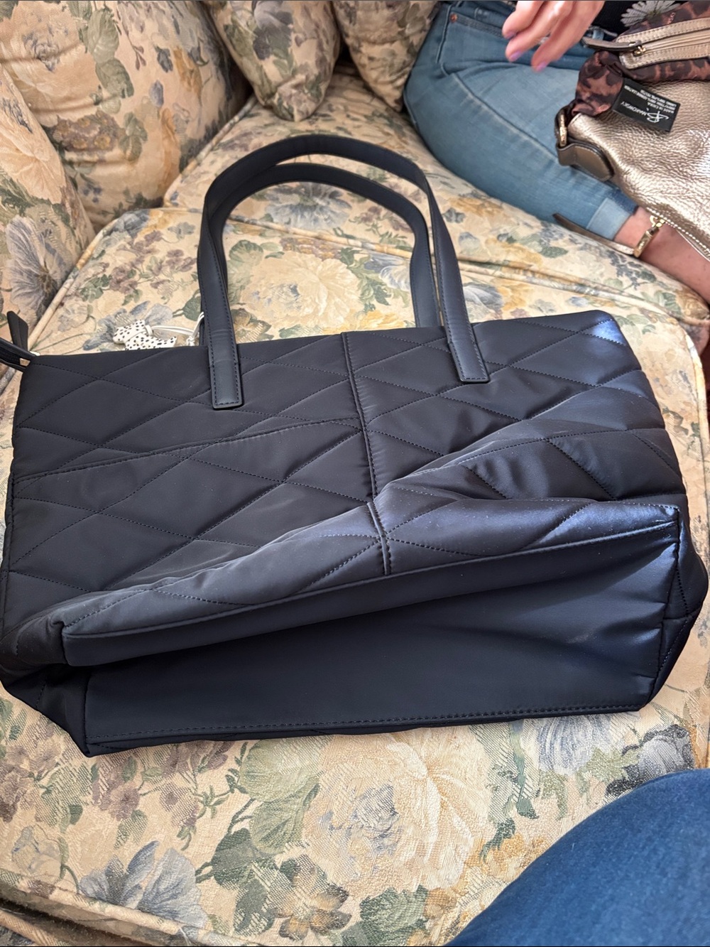 Black Handbag with Polka Dot Lining
